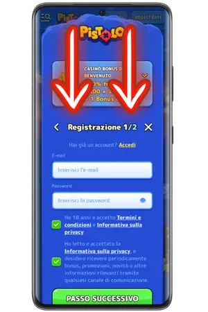 Inserisci la tua email e la password nel Pistolo Casino