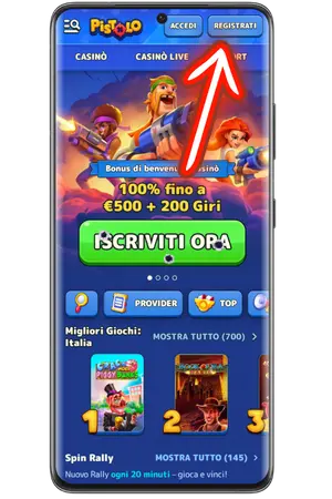 al Pistolo Casino clicca sul pulsante di registrazione